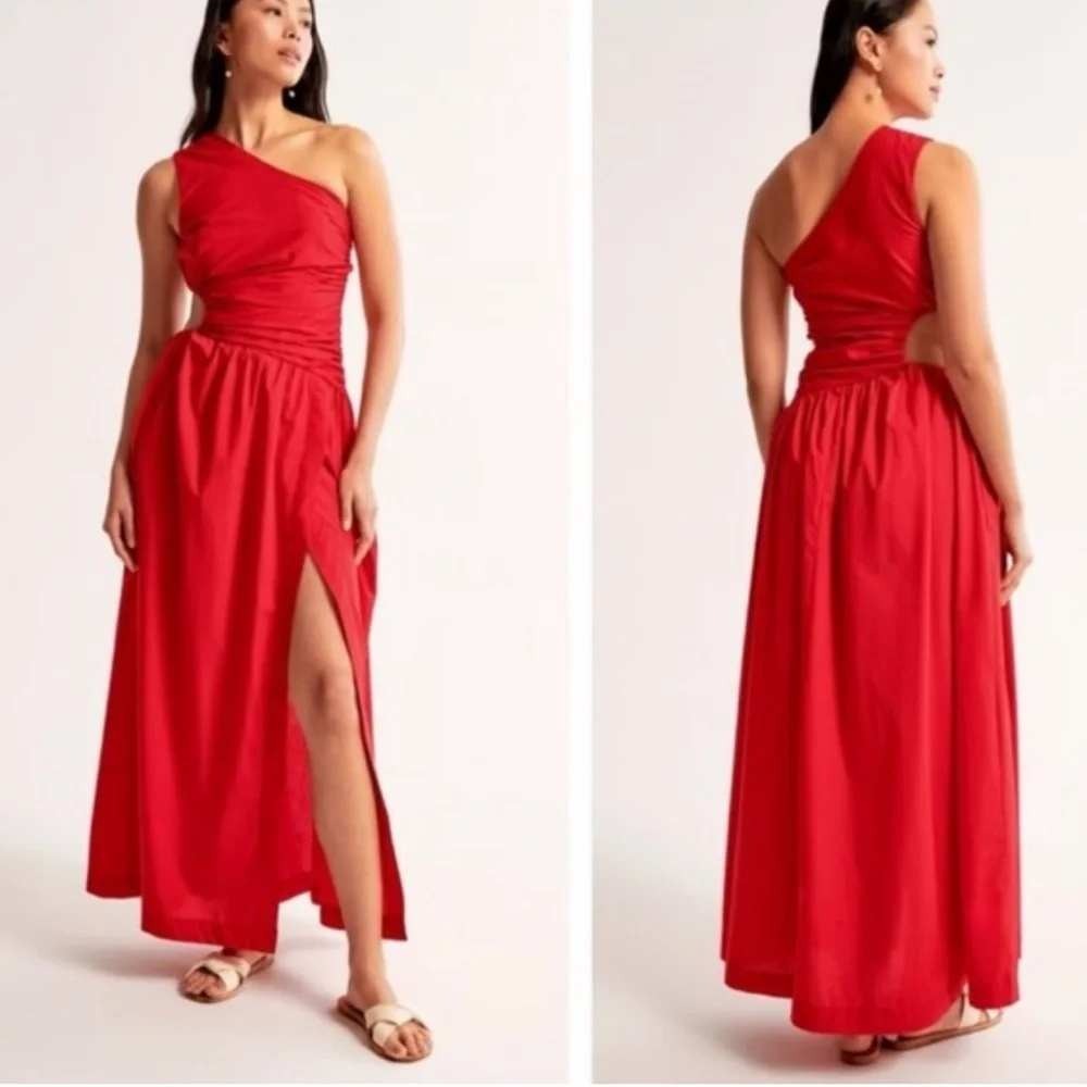 Abercrombie & Fitch Maxi Dress XL One Shoulder Cutout Ruche Pockets Formal Chic